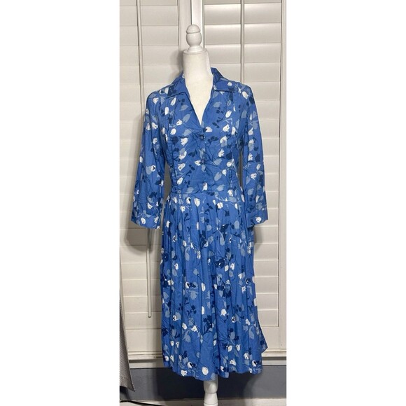 Newport News Women Size 14 Vintage 3/4 Sleeve Tie Button Front Tulip Dress Retro - Picture 1 of 10